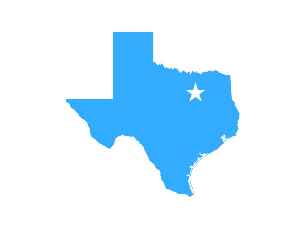 Hình dạng của Texas với một ngôi sao thể hiện vùng Bắc Texas