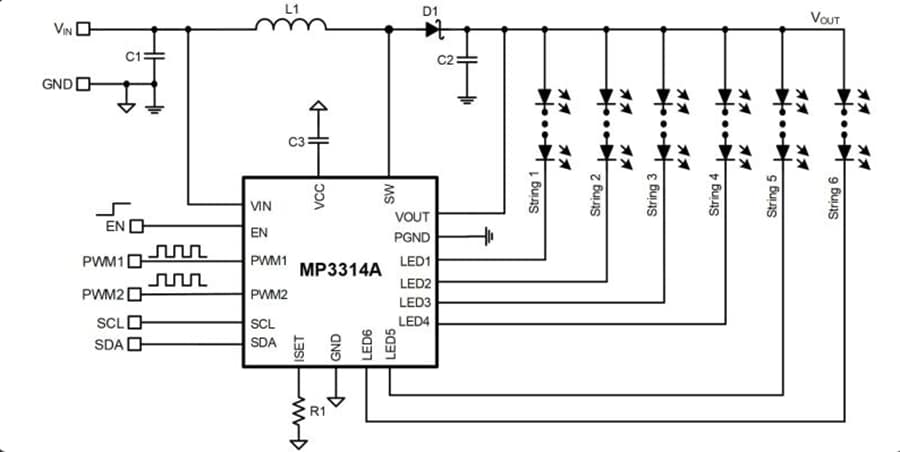 Block Diagram - Monolithic Power Systems (MPS) MP3314A 80mA 50V Boost Converter
