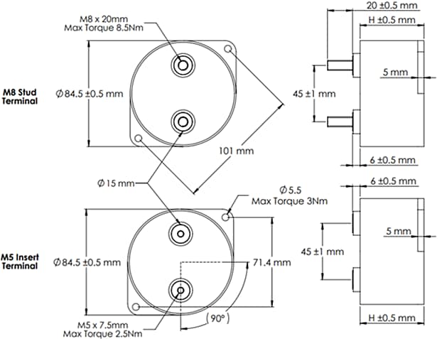 Mechanical Drawing - Cornell Dubilier / Knowles Type 944U Polypropylene Film Capacitors