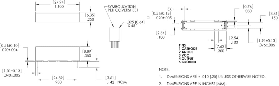Mechanical Drawing - Optek / TT Electronics OPI1268S High-Voltage, High-Speed Opto-Isolator
