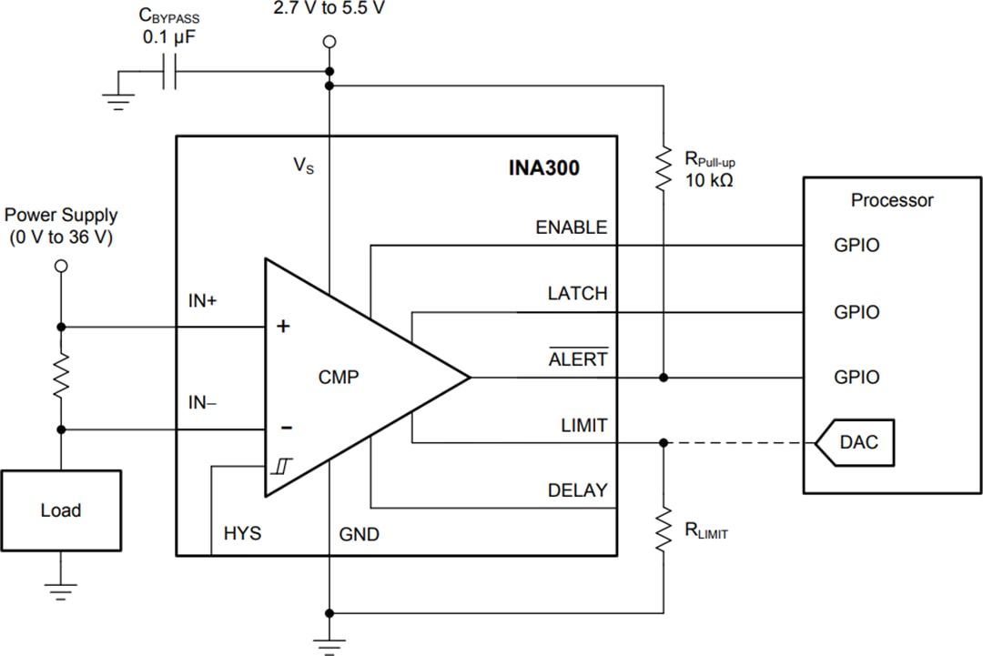 Application Circuit Diagram - Texas Instruments INA300/INA300-Q1 Current-Sense Comparator