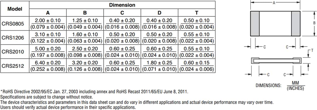 Mechanical Drawing - Bourns CRS Series Resistors