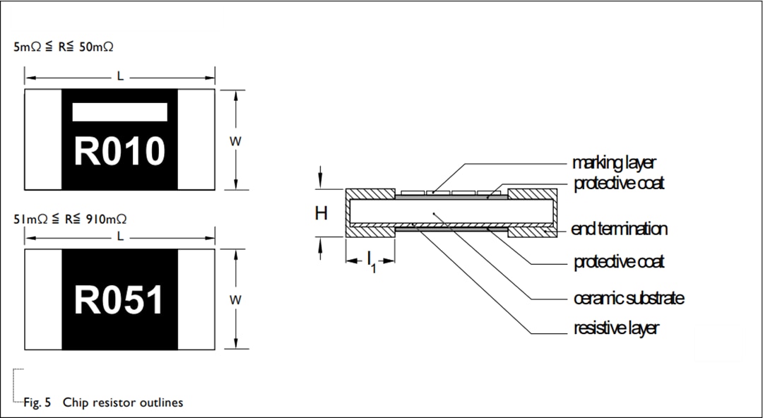 Mechanical Drawing - YAGEO PE Low TCR Current Sense Resistors