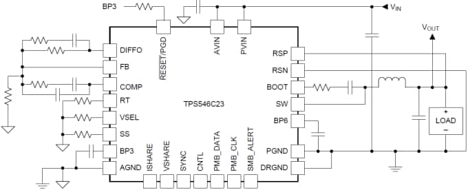 Application Circuit Diagram - Texas Instruments TPS546C23 Synchronous Buck Converters
