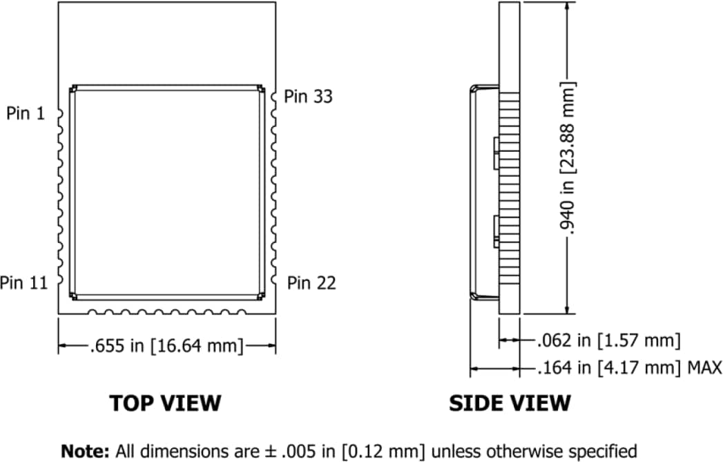 Mechanical Drawing - CEL B1010SP0 MeshConnect™ Bluetooth Smart Mini Modules
