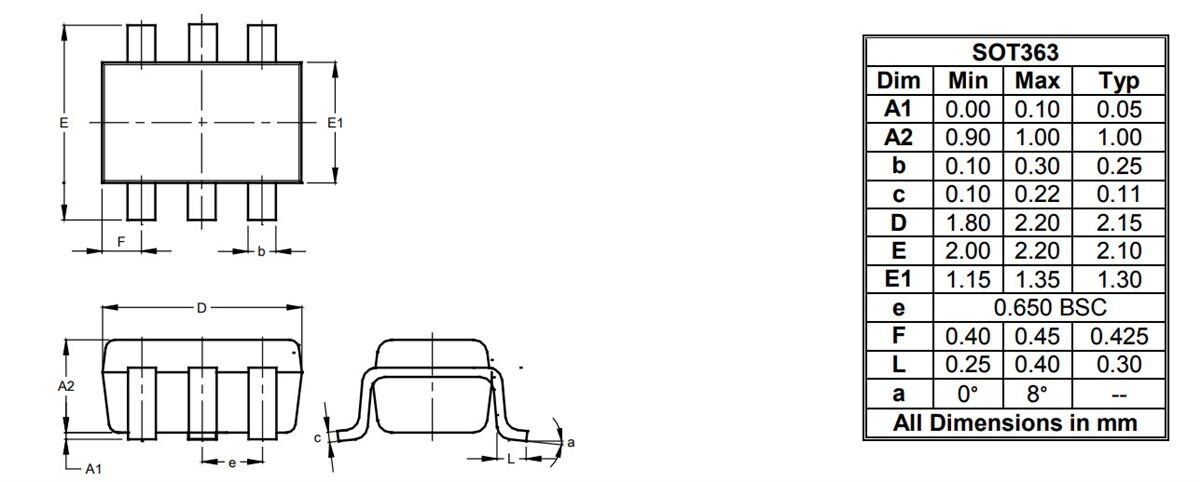 Mechanical Drawing - Diodes Incorporated BAV99DWQ Surface Mount Switching Diode Array