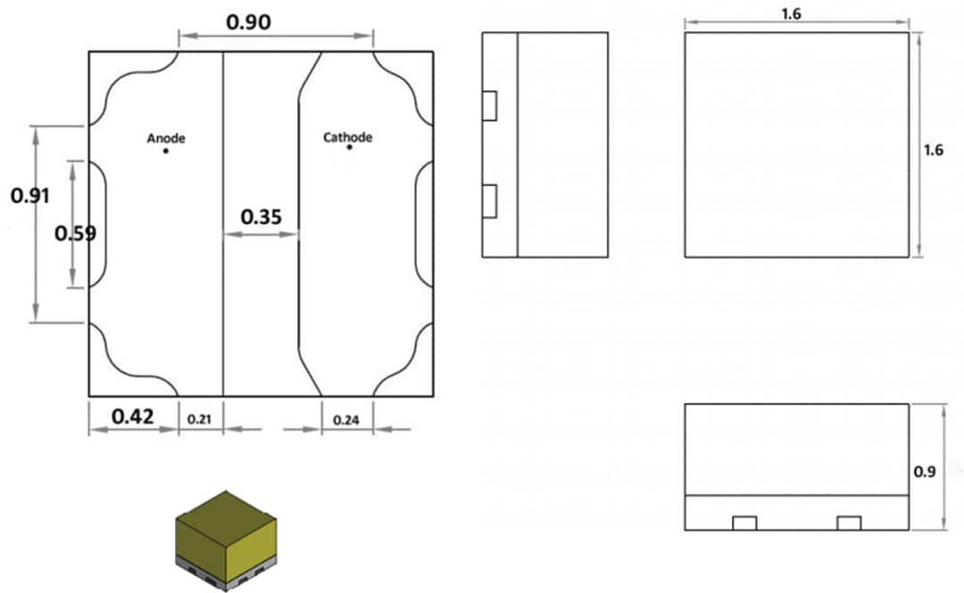 Mechanical Drawing - Luminus Devices XNOVA Cube MP-1616 (6V) Illumination LEDs