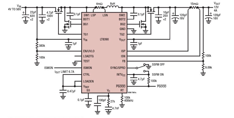 Application Circuit Diagram - Analog Devices Inc. LT8390 Synchronous Buck-Boost Controllers