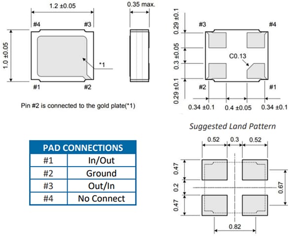 Mechanical Drawing - ECS ECX-1210B 32.768KHz SMD Tuning Fork Crystals