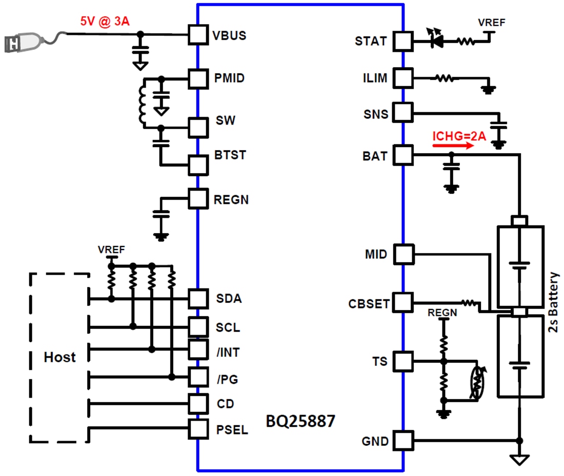 Schematic - Texas Instruments bq25887 I2C Controlled Boost-Mode Battery Charger