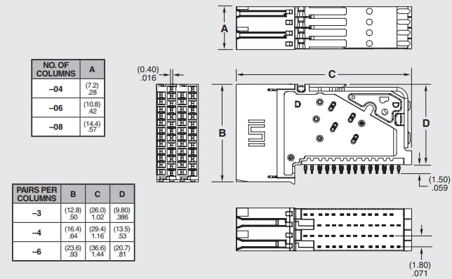 Mechanical Drawing - Samtec XCede® HD HDTF Right-Angle Backplane Receptacles