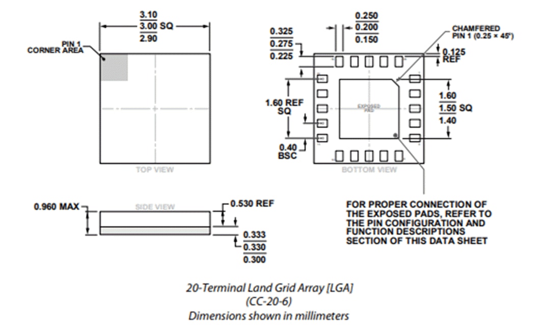 Mechanical Drawing - Analog Devices Inc. ADRF5046 Si SP4T Reflective Switch (0.1 to 44GHz)