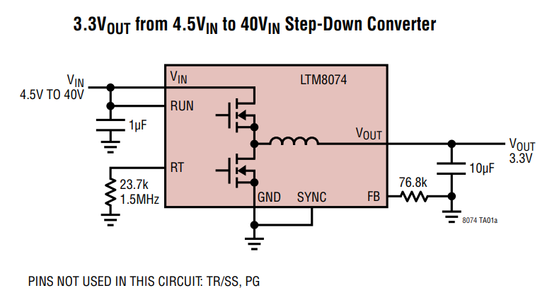 Application Circuit Diagram - Analog Devices Inc. LTM8074 40VIN Silent Switcher µModule Regulator