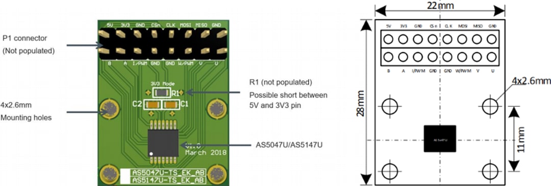 Mechanical Drawing - ams OSRAM AS5x47U Adapter Board
