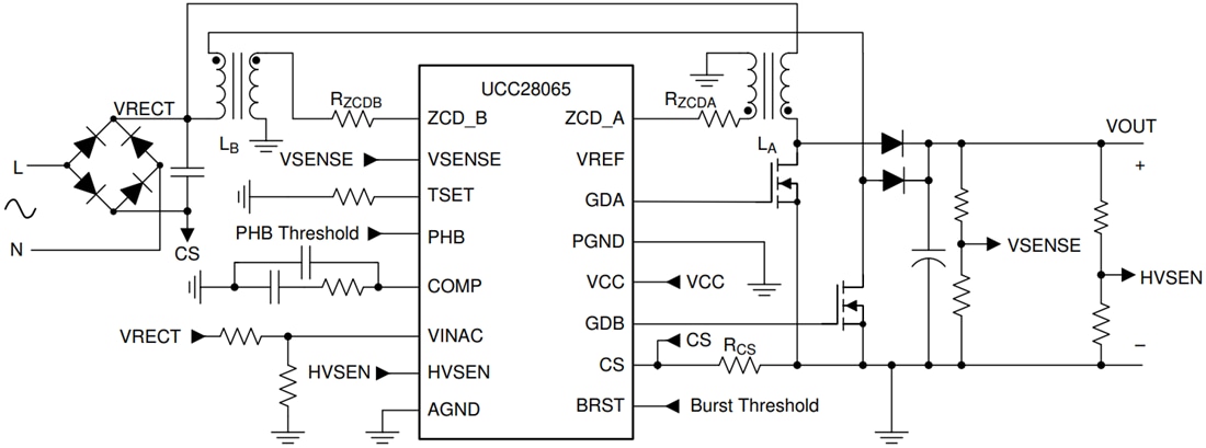 Application Circuit Diagram - Texas Instruments UCC28065 Transition-Mode PFC Controller