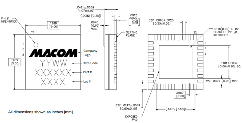 Mechanical Drawing - MACOM MAAP-011313 4W 4-Stage Ku-Band Power Amplifier