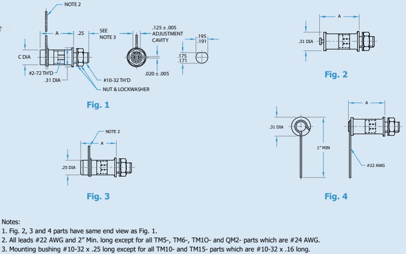 Mechanical Drawing - Voltronics / Knowles TM & QM Glass Quartz Trimmers