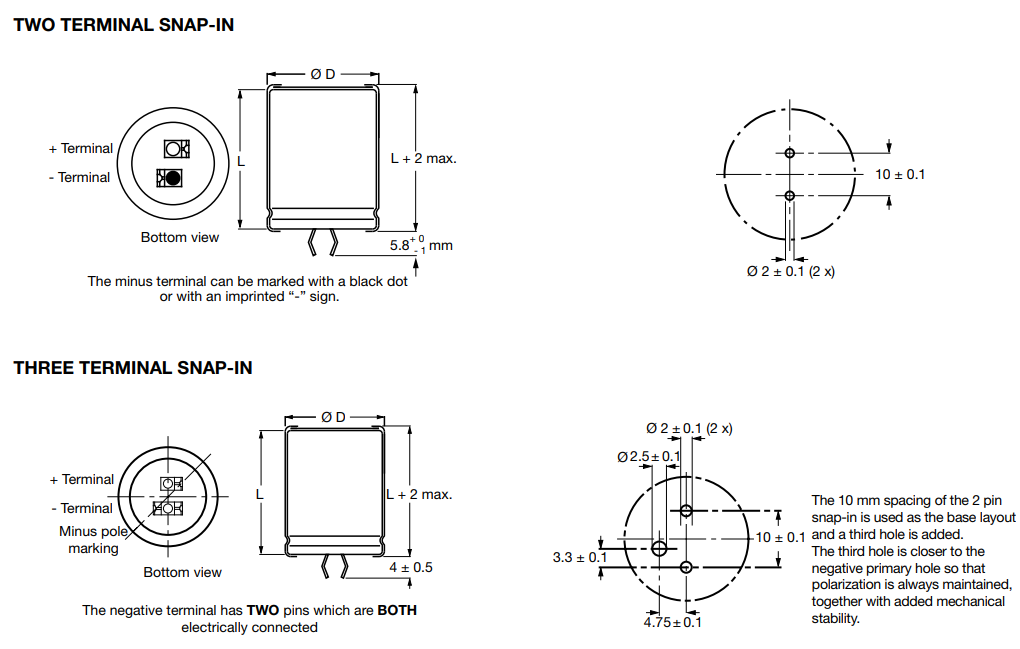 Mechanical Drawing - Vishay / BC Components 193 PUR-SI Aluminum Electrolytic Capacitors