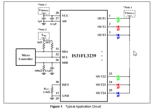 Application Circuit Diagram - Lumissil IS31FL3239 24-Channel LED Driver