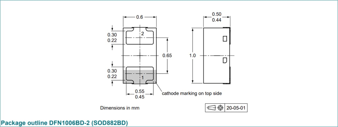 Mechanical Drawing - Nexperia BZX8850S-Q Voltage Regulator Diodes