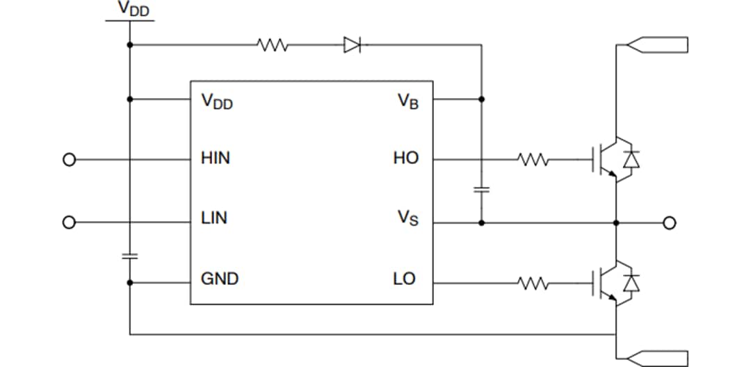 Application Circuit Diagram - onsemi NCD57201 & NCV57201 Half Bridge Gate Drivers
