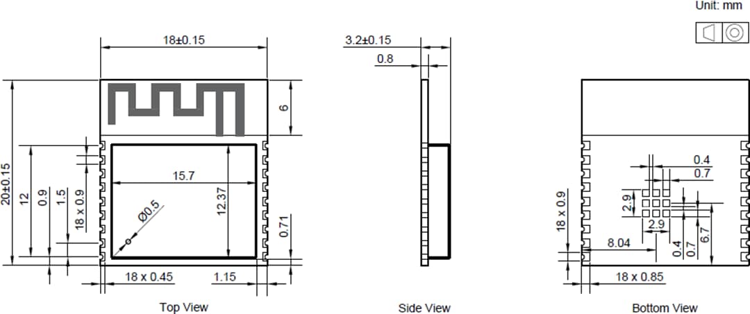 Mechanical Drawing - Espressif Systems ESP32-C3-WROOM-02 Wi-Fi® / BLE Module