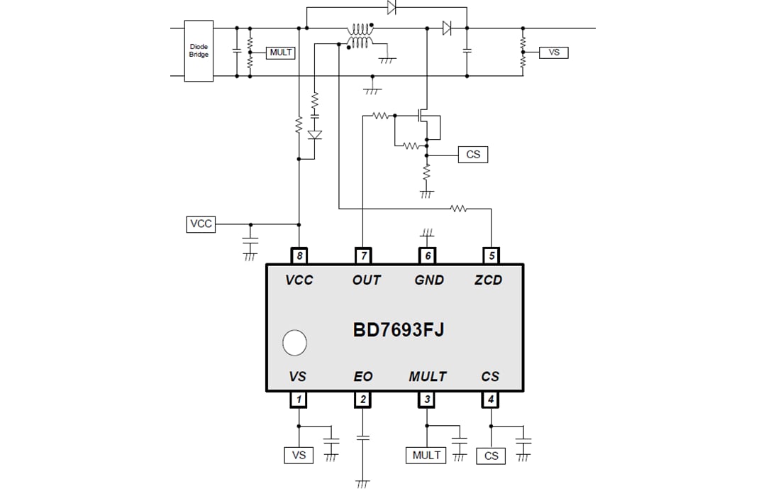 Application Circuit Diagram - ROHM Semiconductor BD7693FJ Power Factor Correction Controller