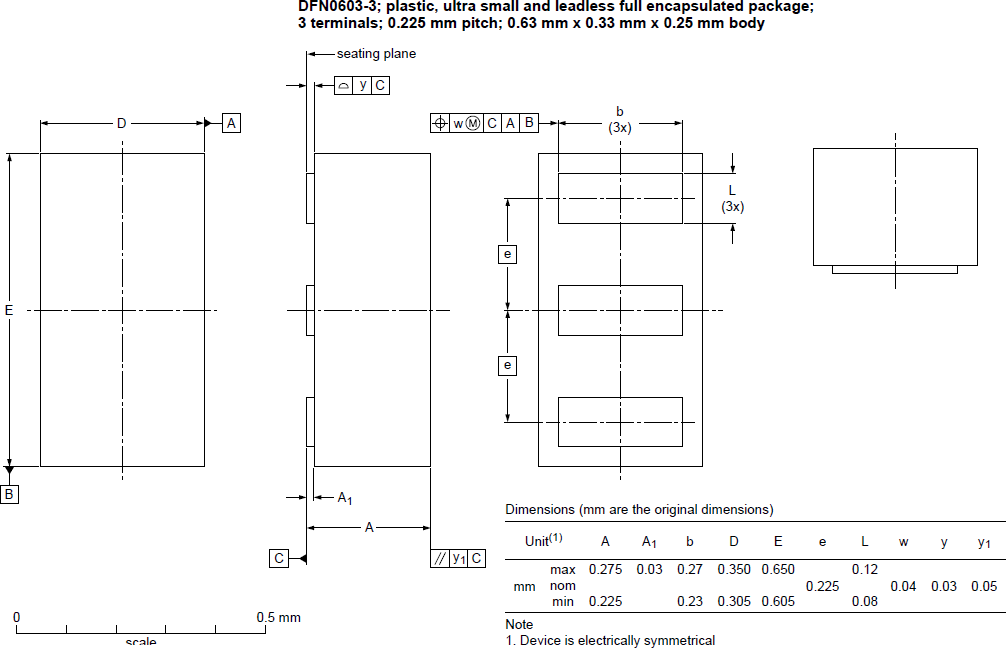 Mechanical Drawing - Nexperia TrEOS Compact 2-in-1 ESD Protection Devices