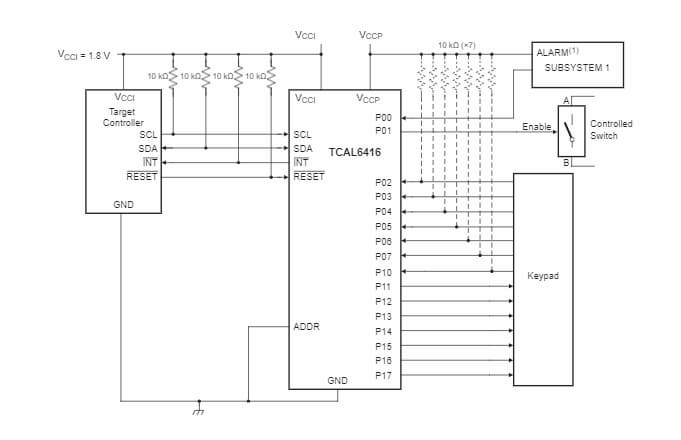 Application Circuit Diagram - Texas Instruments TCAL6416 I²C-bus/SMBus I/O Expander