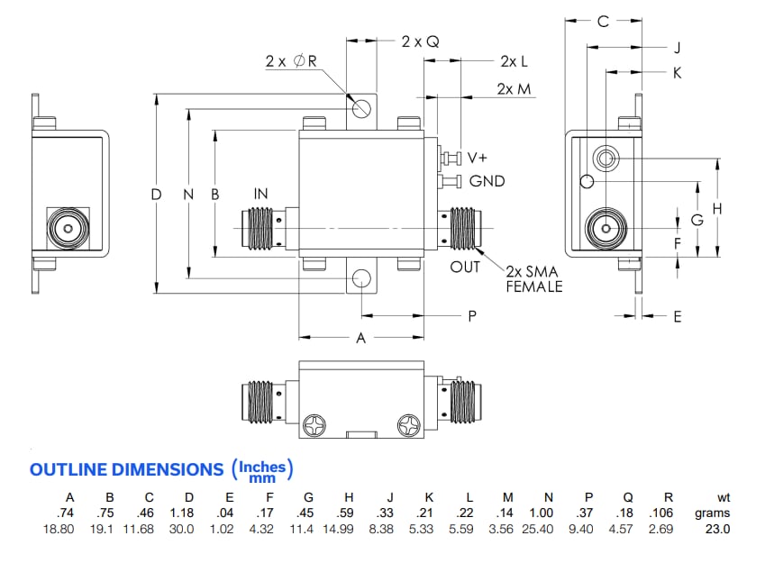 Mechanical Drawing - Mini-Circuits ZX60 Low Noise Amplifiers