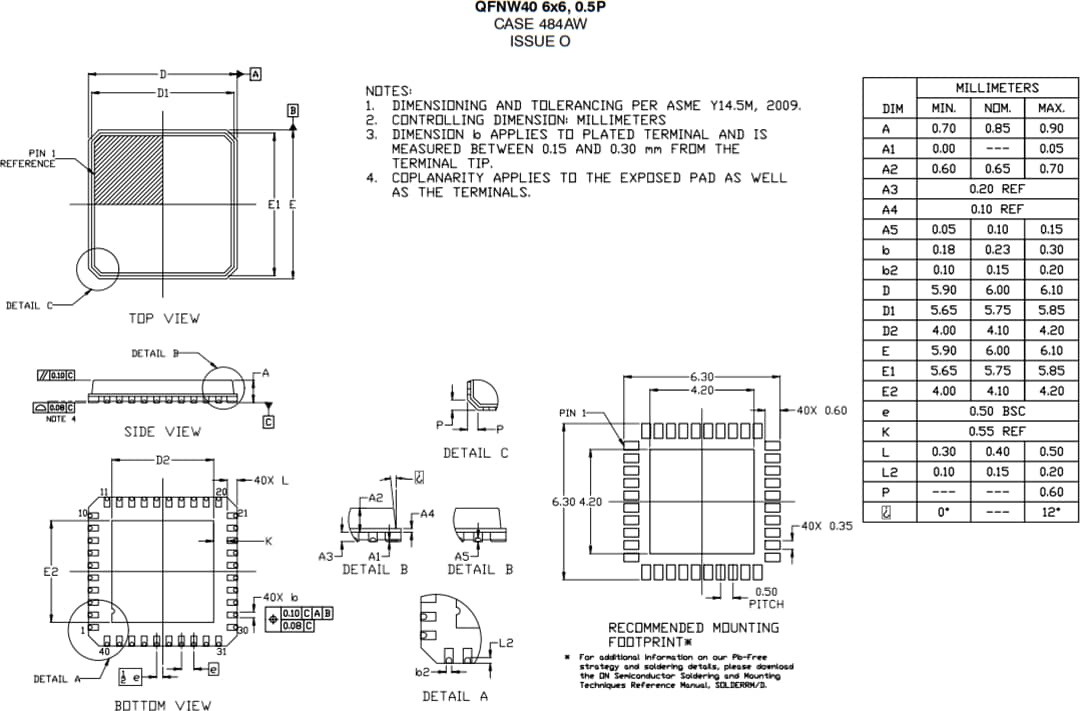 Mechanical Drawing - onsemi NCV7546 FLEXMOS™ Half-Bridge MOSFET Pre-Driver
