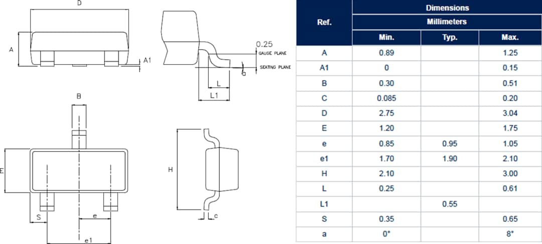 Mechanical Drawing - STMicroelectronics X0115ML 0.8A SCR Thyristor