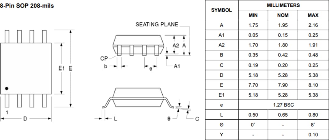 Mechanical Drawing - Alliance Memory AS25F Serial NOR Flash Memory