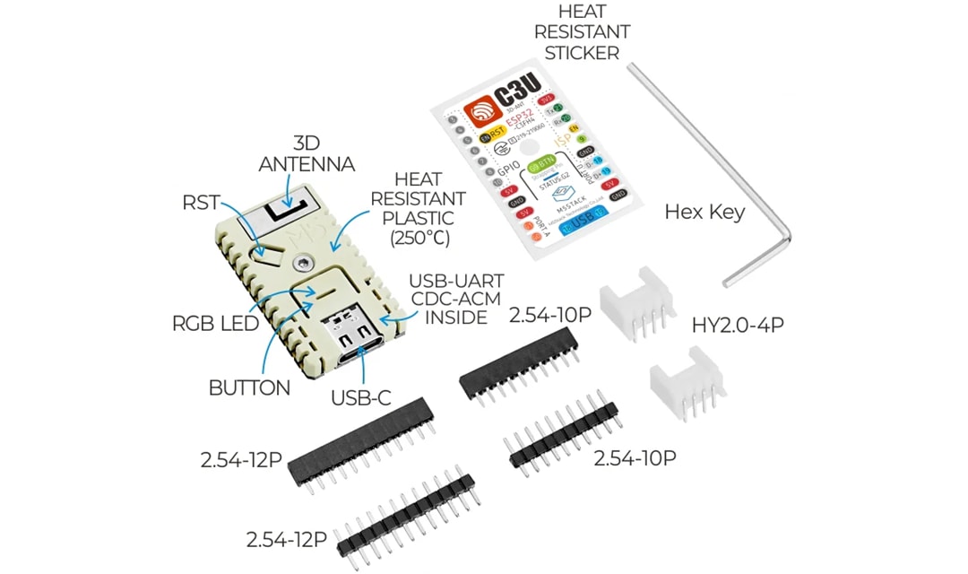 M5Stack M5stamp C3U Mate with Pin Headers