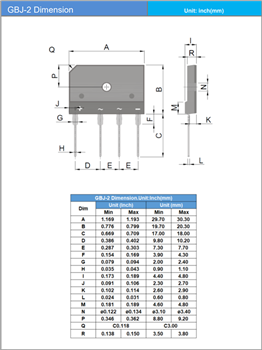 Mechanical Drawing - PANJIT 1000V Bridge Rectifiers