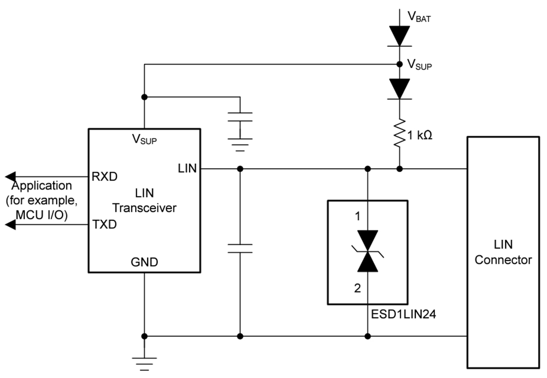 Application Circuit Diagram - Texas Instruments ESD1LIN24/ESD1LIN24-Q1 ESD Protection Diode