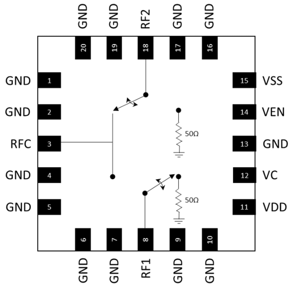 Schematic - MACOM MASW-011198 DC 44Hz SPDT Absorptive Switch