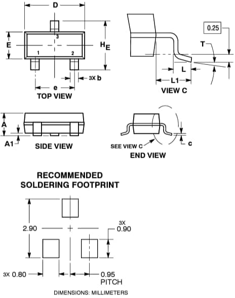 Mechanical Drawing - onsemi NSVD070AL Small Signal Switching Diode