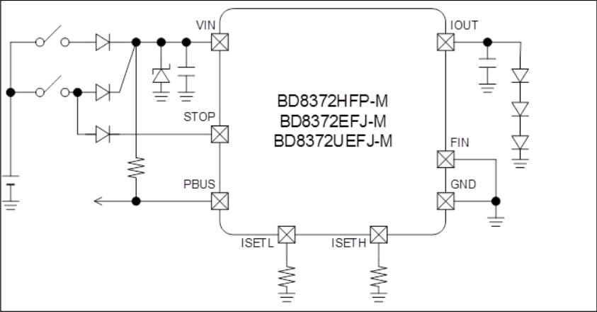Application Circuit Diagram - ROHM Semiconductor BD8372UEFJ-M 1ch Source Driver for Automotive