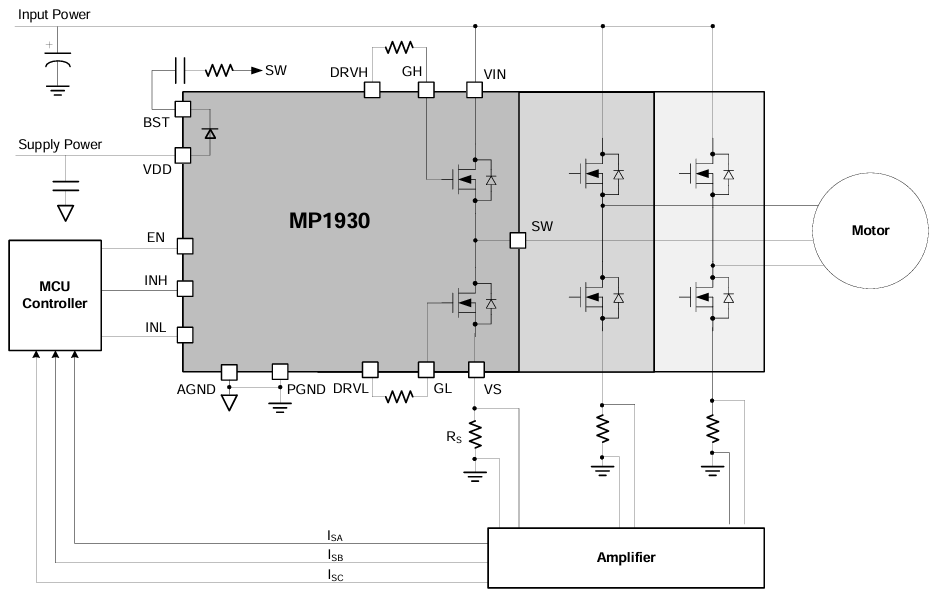 Application Circuit Diagram - Monolithic Power Systems (MPS) MP1930 75V 10A Integrated Gate Drivers