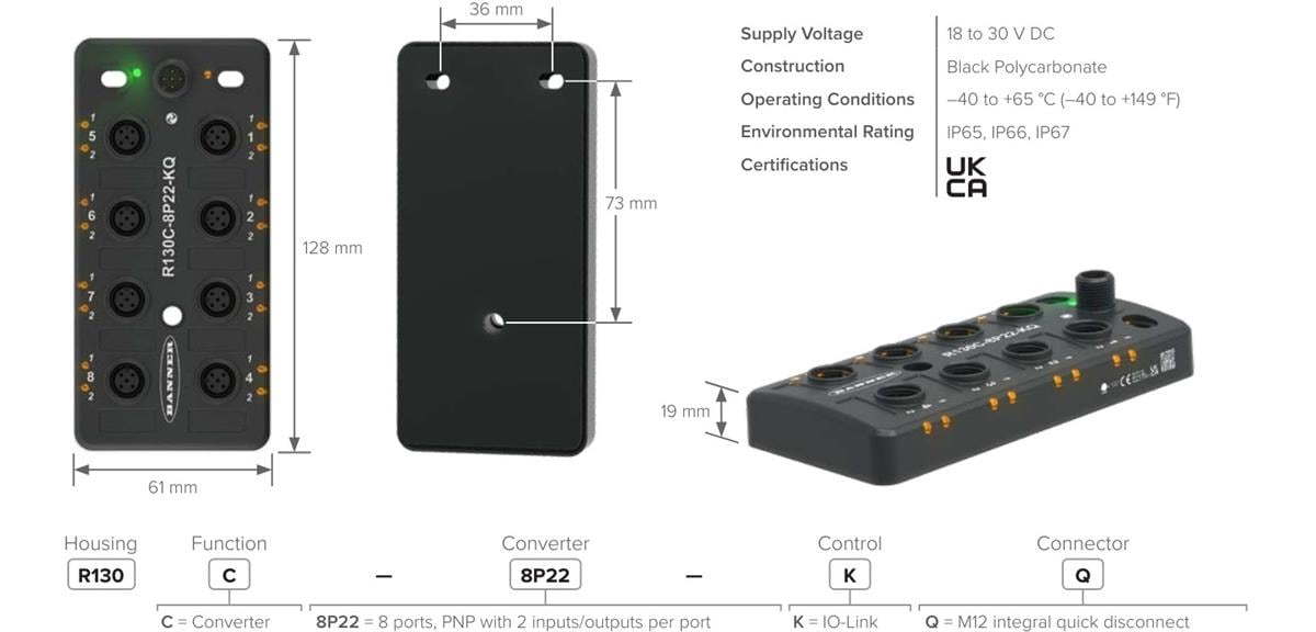 Banner Engineering R130C 8-Port Discrete IO-Link Hub