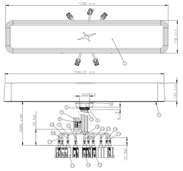 Mechanical Drawing - Taoglas MA8010 10-in-1 GNSS, Wi-Fi®, & 5G/4G Antenna