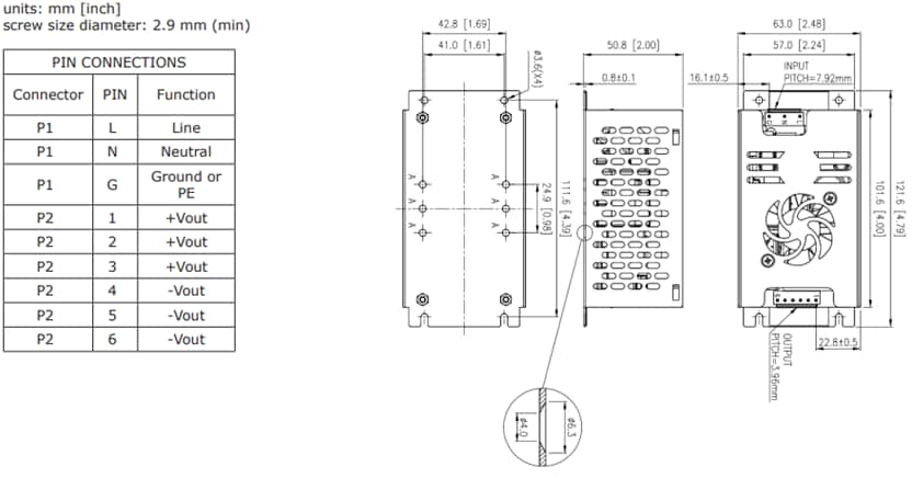 Mechanical Drawing - CUI Inc VGS-250C AC-DC Power Supplies