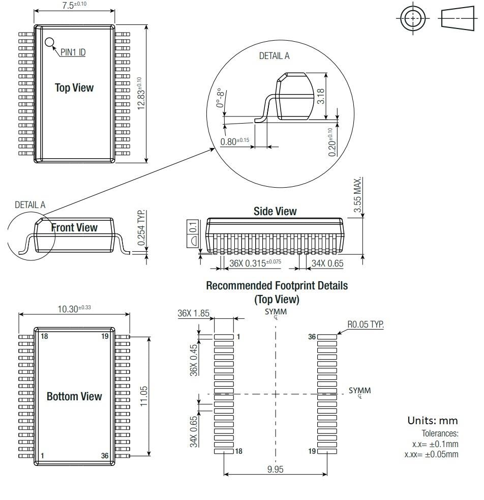Mechanical Drawing - RECOM Power R9C1T18/R Series Isolated DC/DC Converters