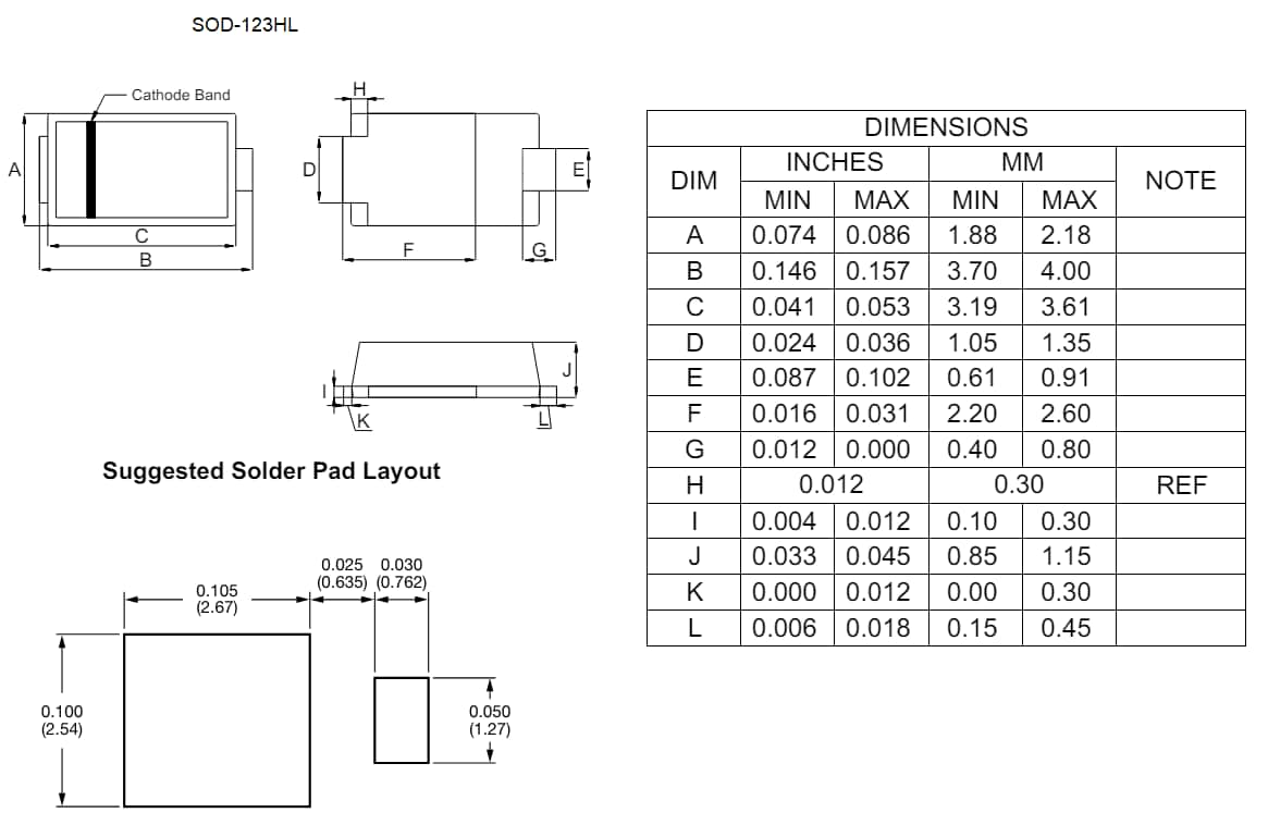 Mechanical Drawing - Micro Commercial Components (MCC) GS1MHL 1000V Standard Recovery Rectifier
