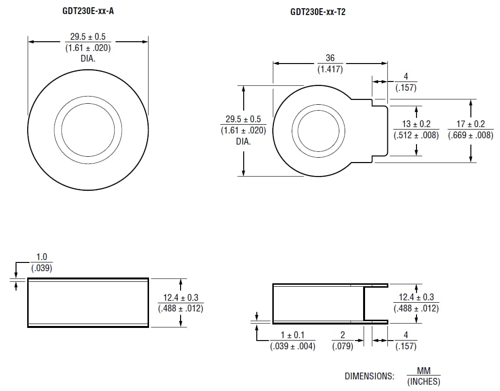 Mechanical Drawing - Bourns GDT230E Very High Energy GDTs