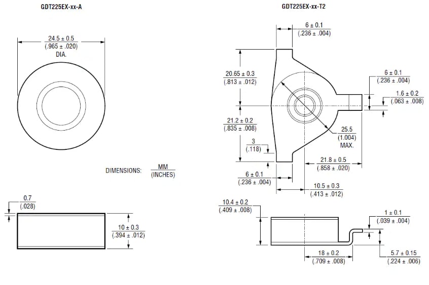 Mechanical Drawing - Bourns GDT225EX Very High Energy GDTs