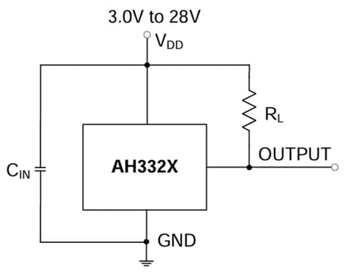 Application Circuit Diagram - Diodes Incorporated AH332x High-Voltage Hall-Effect Unipolar Switches