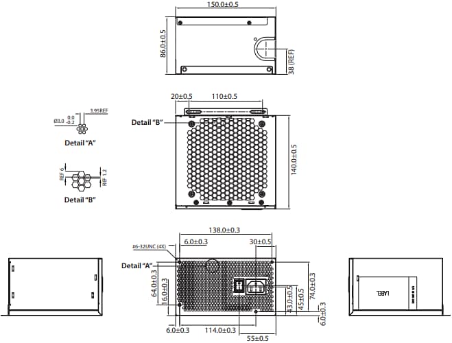 Mechanical Drawing - Advantech IPS-X62A850W-A 850W ATX Power Supply