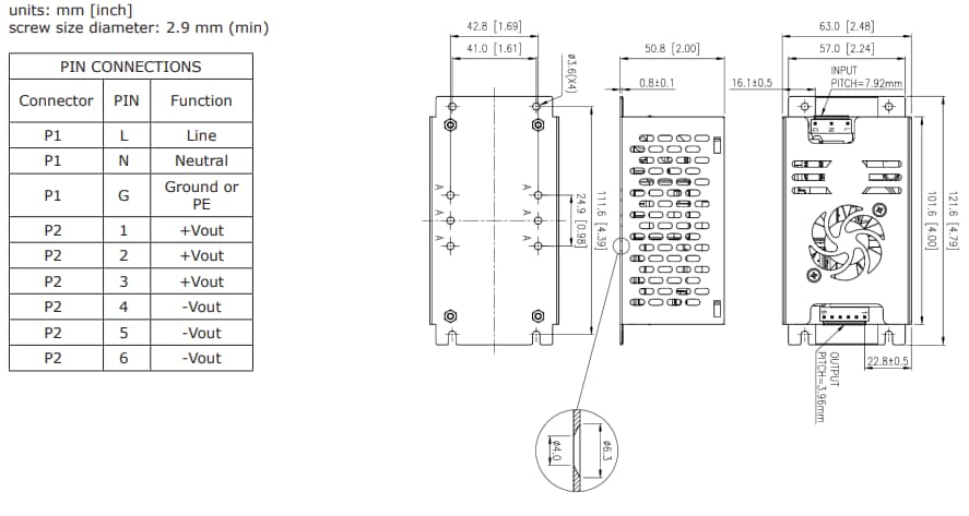 Mechanical Drawing - CUI Inc VGSM-250C AC-DC Power Supplies